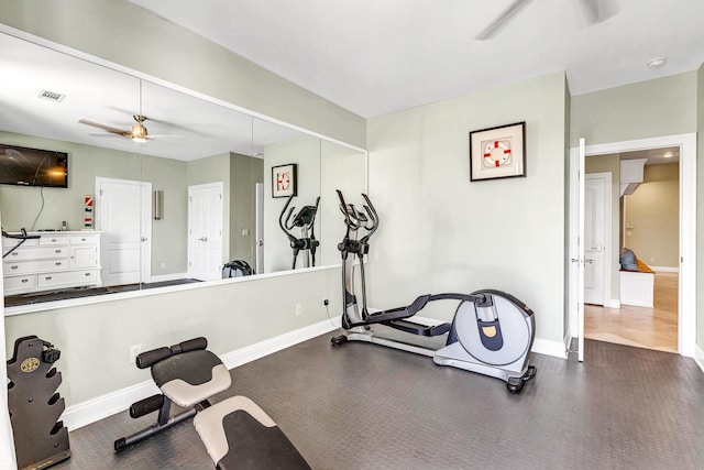 exercise area featuring ceiling fan