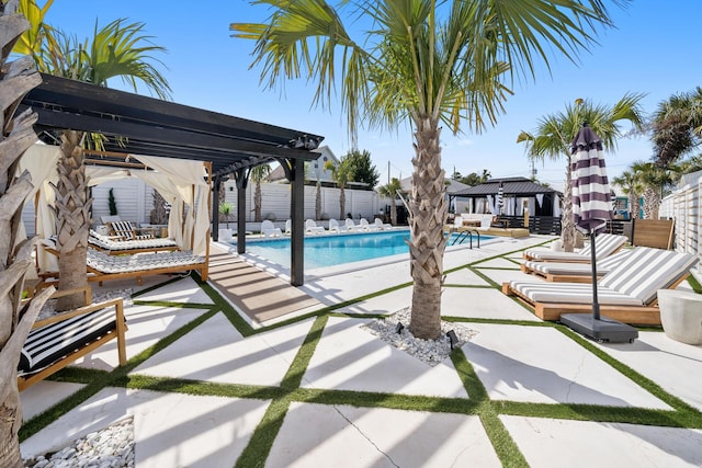 view of swimming pool featuring a gazebo, a patio area, and a pergola