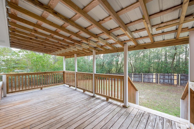 wooden deck with fence and a view of trees