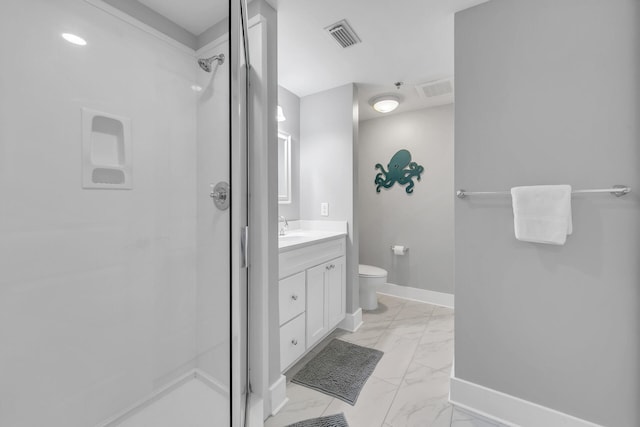 1110 Santa Rosa Blvd Unit C601, Fort Walton Beach, FL 32548 - bathroom with visible vents, toilet, marble finish floor, a shower stall, and baseboards