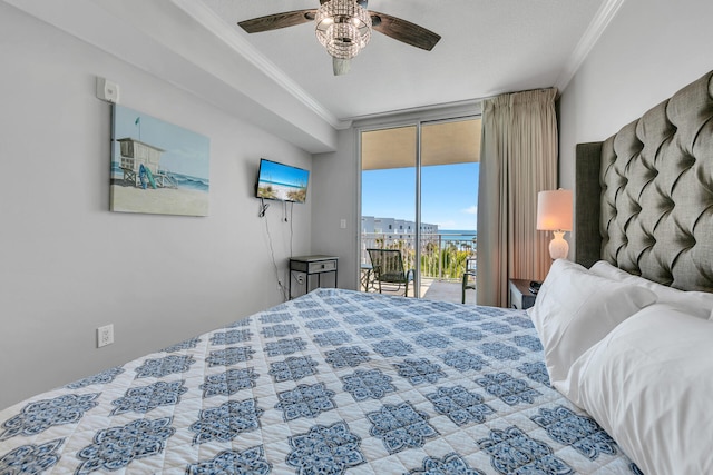 1110 Santa Rosa Blvd Unit C601, Fort Walton Beach, FL 32548 - bedroom with access to exterior, ceiling fan, and ornamental molding