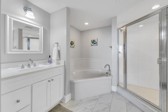 1110 Santa Rosa Blvd Unit C601, Fort Walton Beach, FL 32548 - bathroom featuring visible vents, marble finish floor, a bath, and a shower stall
