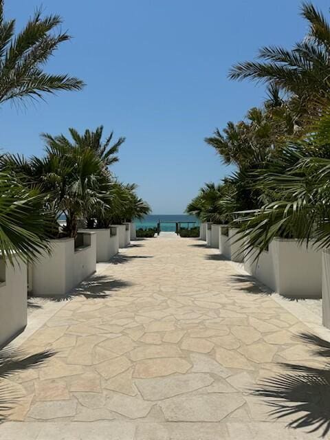 view of patio / terrace featuring a water view