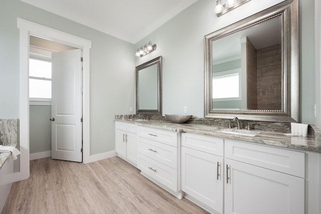 bathroom featuring vanity and wood-type flooring