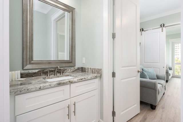 bathroom featuring hardwood / wood-style flooring and vanity