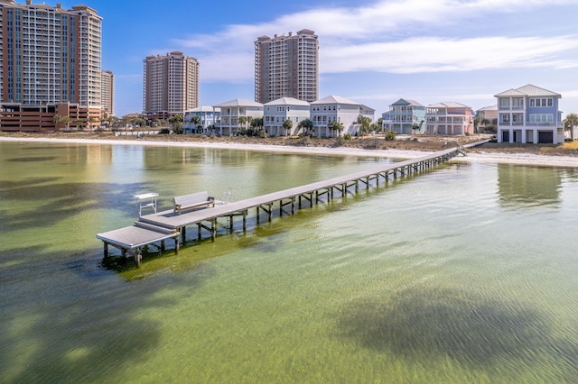 view of dock with a water view