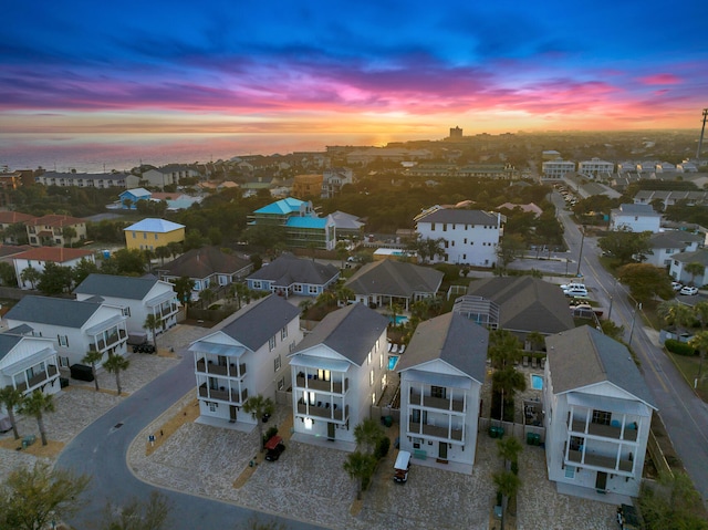 view of aerial view at dusk