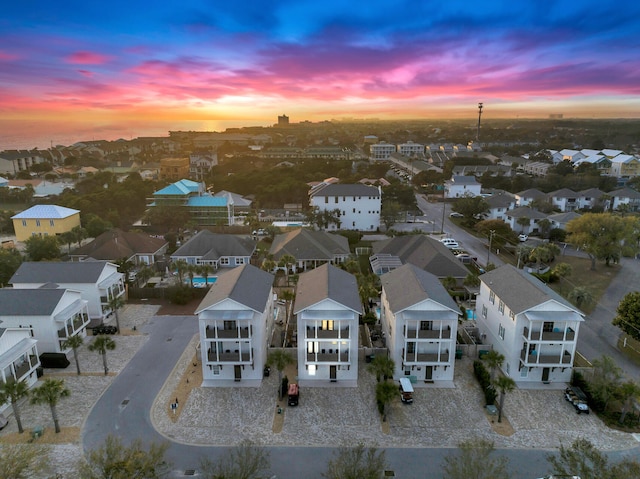 view of aerial view at dusk