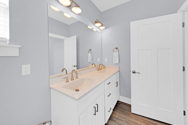 bathroom featuring vanity and wood-type flooring