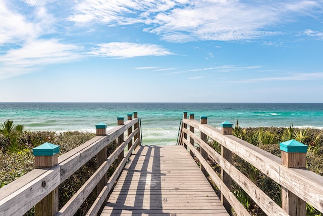 exterior space featuring a beach view