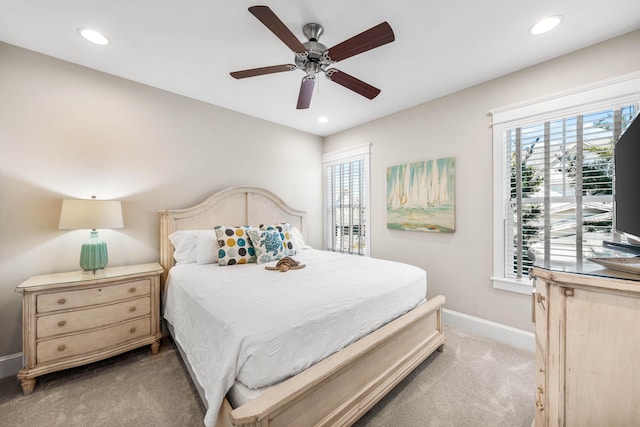 bedroom with carpet flooring and ceiling fan