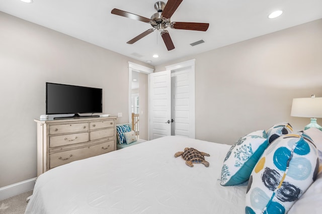 bedroom with carpet and ceiling fan