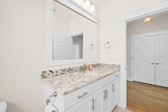 bathroom featuring wood finished floors and vanity