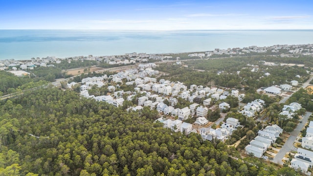 bird's eye view featuring a water view and a residential view