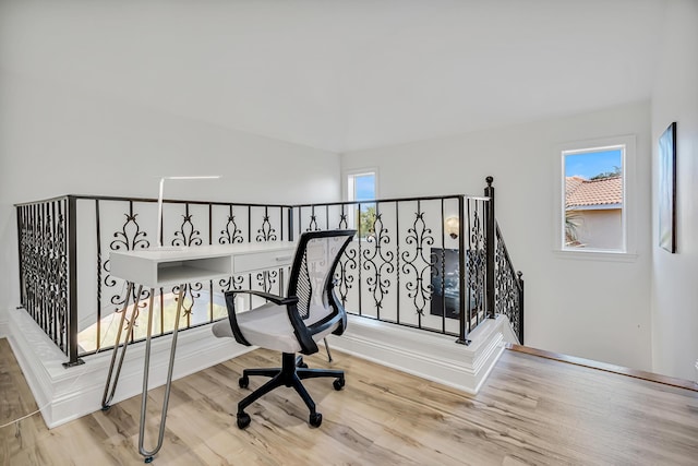 home office featuring hardwood / wood-style flooring