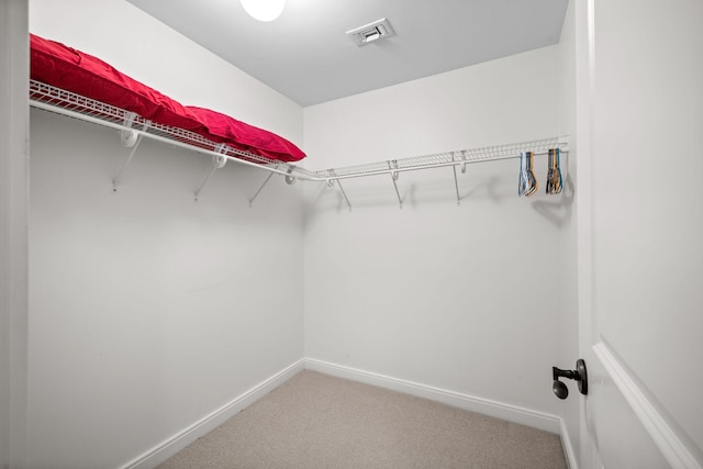 walk in closet with carpet flooring