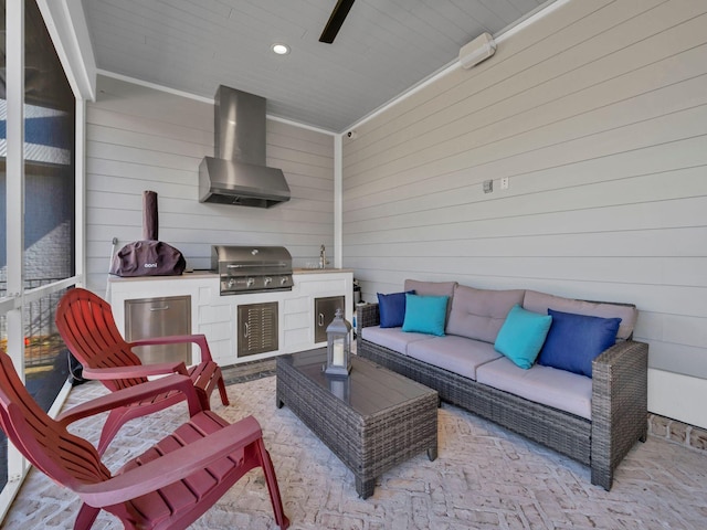 view of patio / terrace featuring area for grilling, an outdoor hangout area, grilling area, and sink