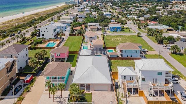 aerial view featuring a beach view and a water view