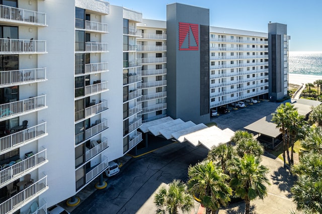 view of building exterior featuring a water view