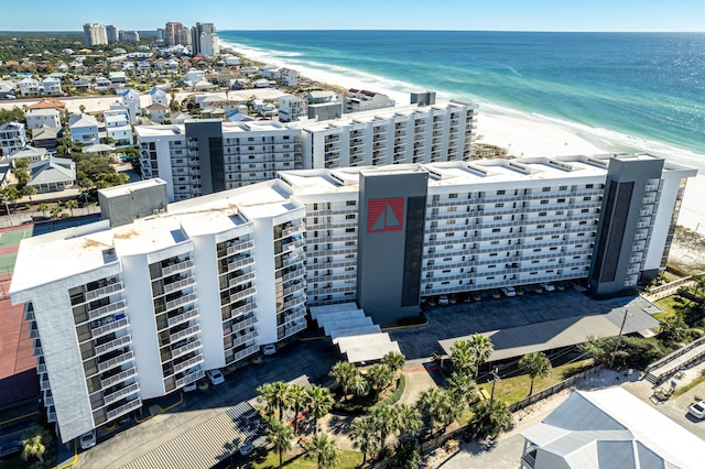 bird's eye view with a view of the beach and a water view