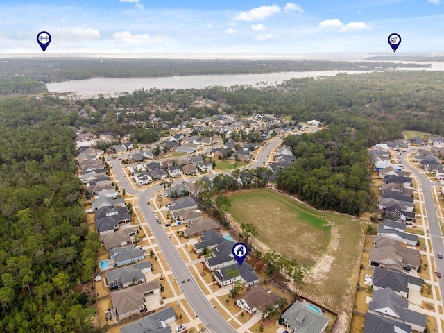 aerial view with a water view