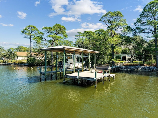 dock area featuring a water view and boat lift