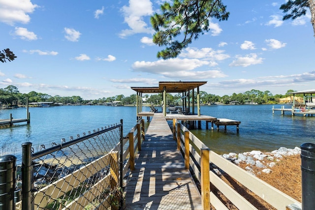 dock area featuring a water view