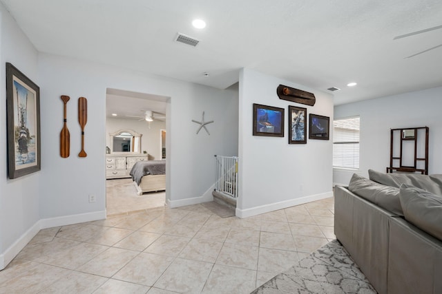 interior space featuring recessed lighting, visible vents, and light tile patterned floors