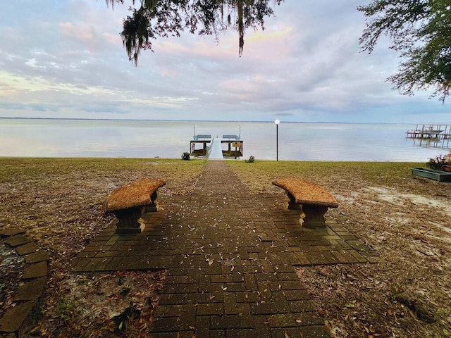 view of dock featuring a water view