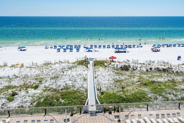 view of water feature featuring a beach view