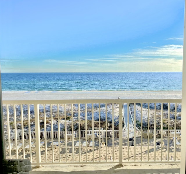 property view of water featuring a beach view