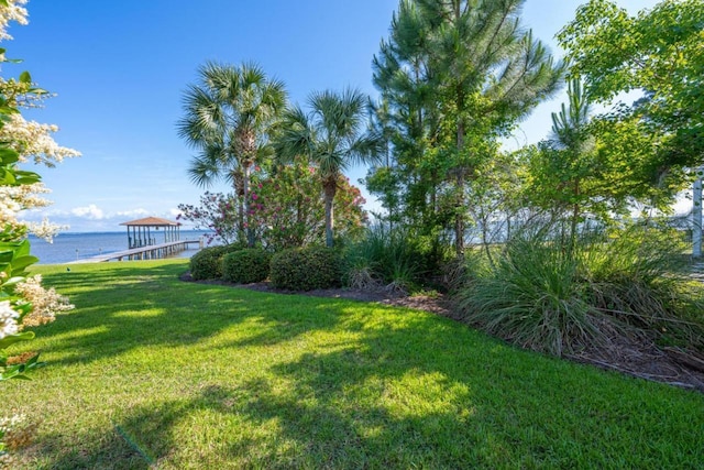 view of yard with a water view