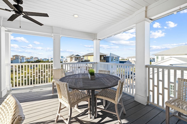 wooden terrace with ceiling fan