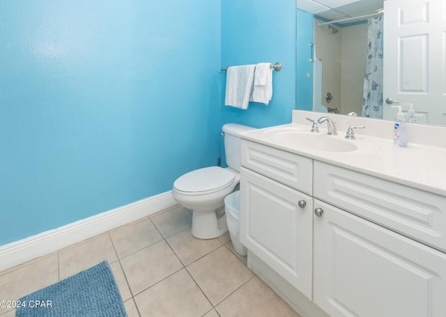 full bathroom with tile patterned flooring, vanity, shower / bath combo, and toilet