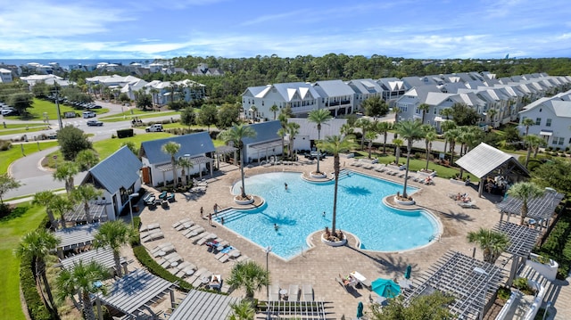 view of swimming pool featuring a patio and a gazebo