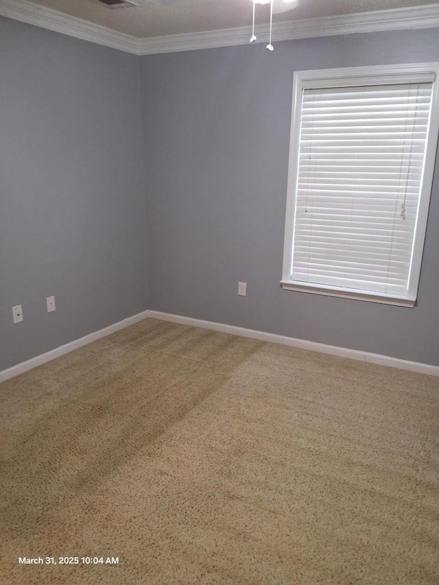 spare room with crown molding and baseboards