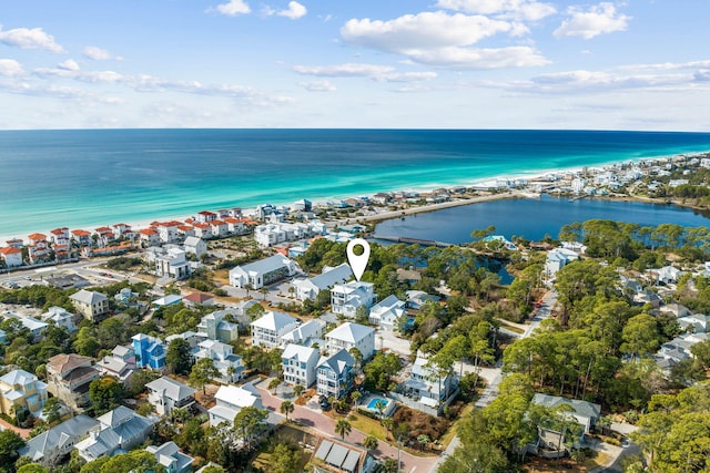 drone / aerial view featuring a water view