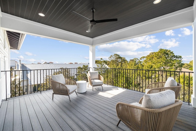 wooden terrace with ceiling fan