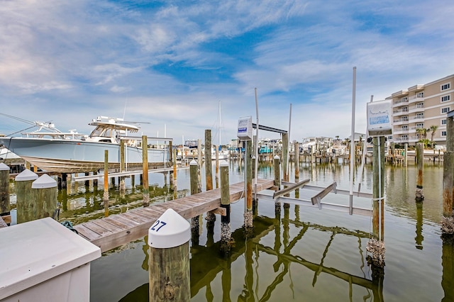 view of dock with a water view