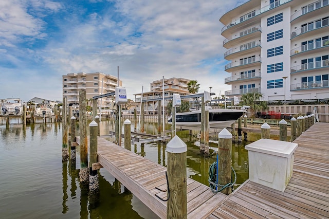 dock area featuring a water view