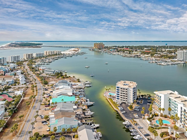 bird's eye view featuring a water view