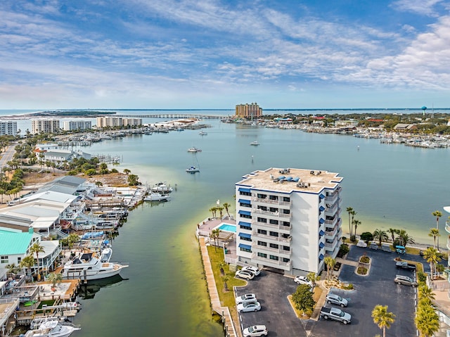 aerial view with a water view