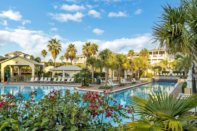 view of pool featuring a gazebo