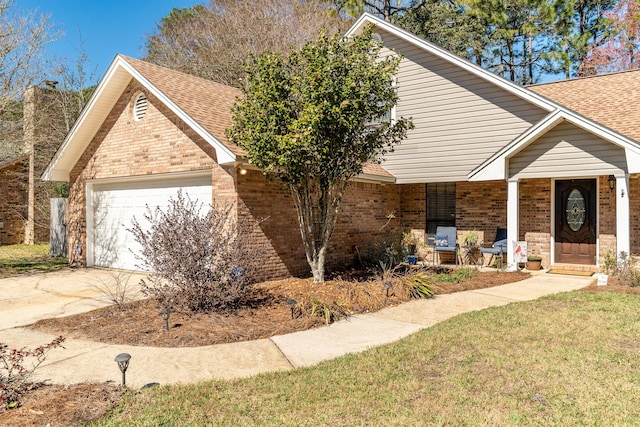 806 Overbrook Dr, Fort Walton Beach, FL 32547 - view of front of house featuring brick siding, a porch, an attached garage, and a shingled roof