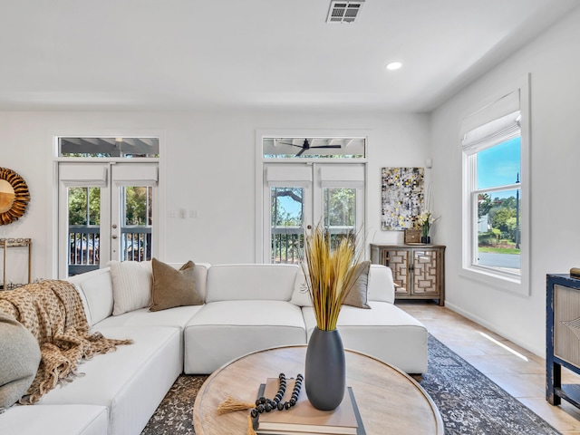 living room with french doors