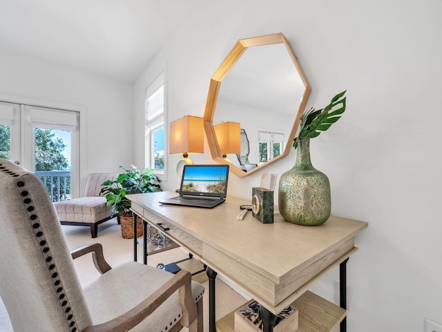 view of carpeted home office