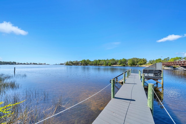 view of dock with a water view