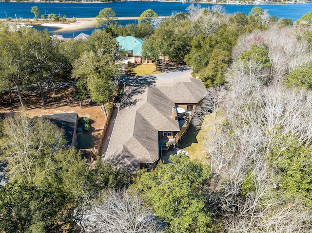 bird's eye view featuring a water view