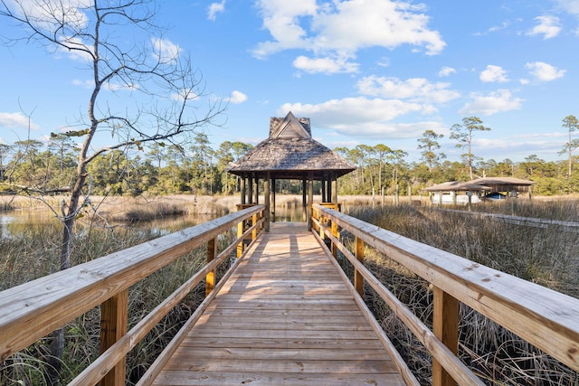 view of dock featuring a gazebo