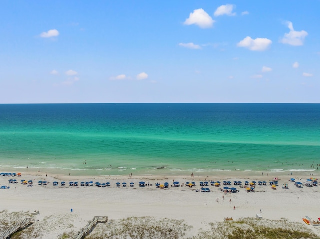 property view of water featuring a beach view